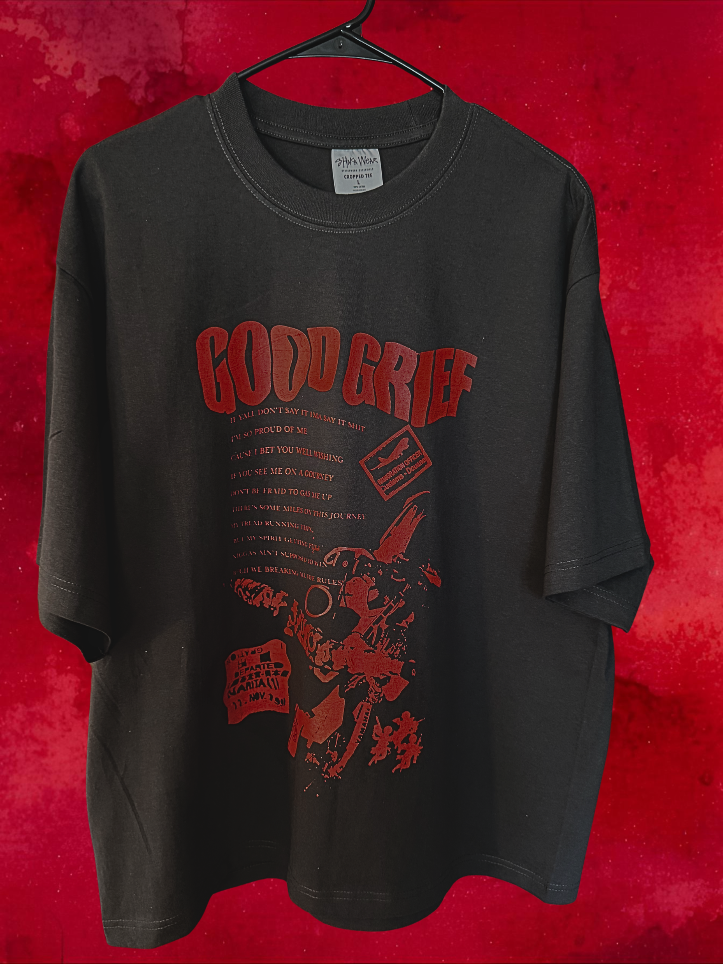 off white and off black “Good Grief” cropped tee (heavyweight) (Copy)